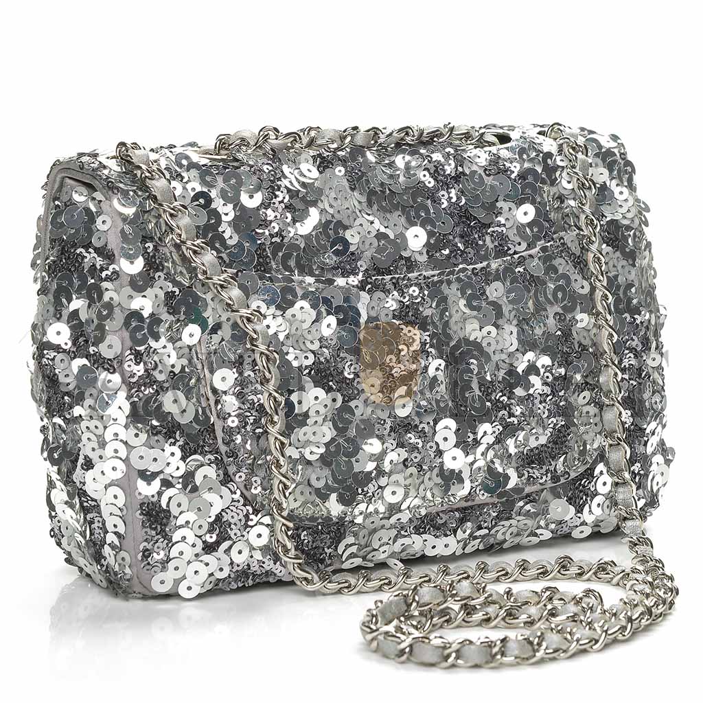 Ch*el sequin classic small flap silver (21*14*8cm)